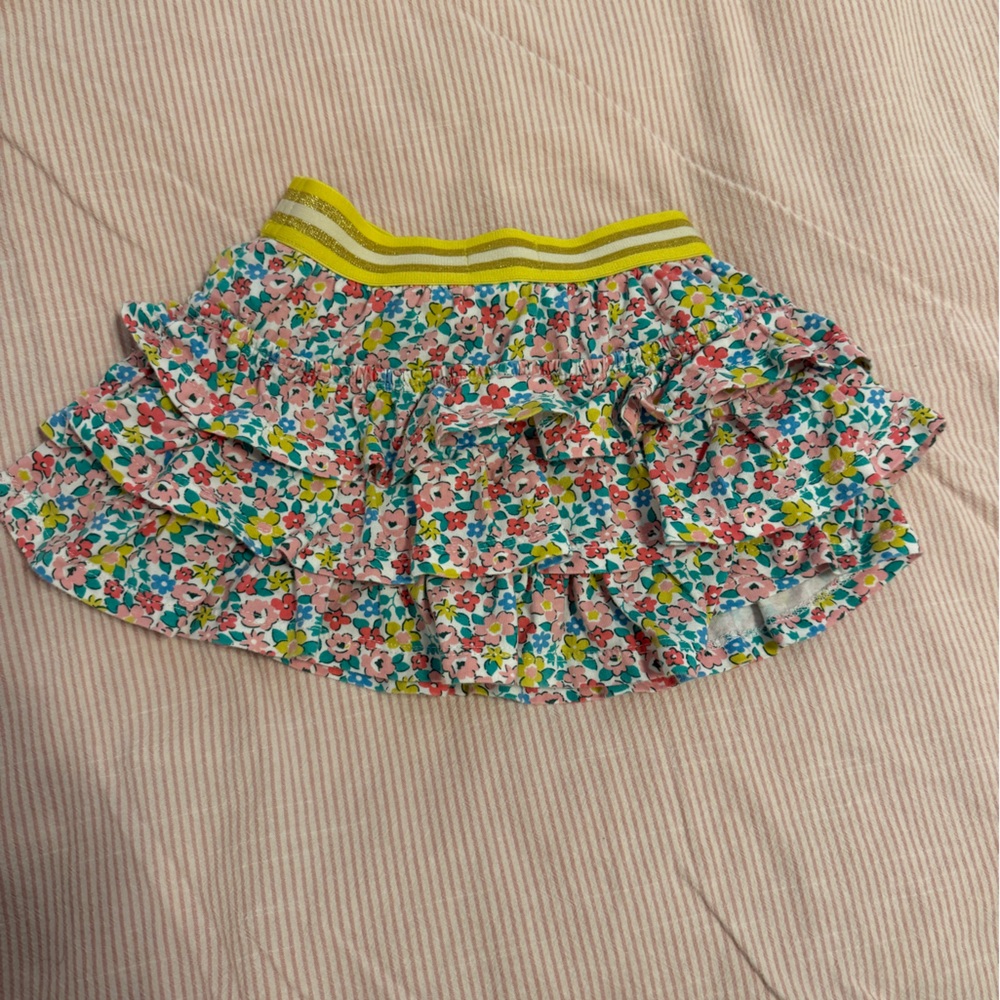 Ruffled Floral Tiered Skort with Yellow Elastic Waistband